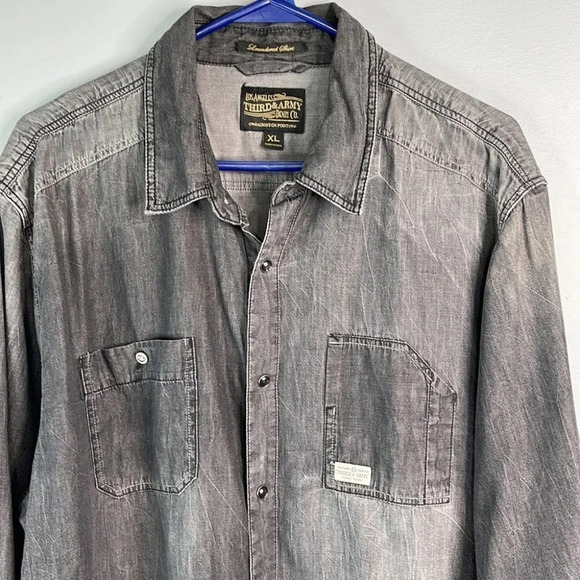 THIRD & ARMY Los Angeles Mens Grey Chambray Pearl Snap Shirt Denim Look Size XL - Picture 3 of 13